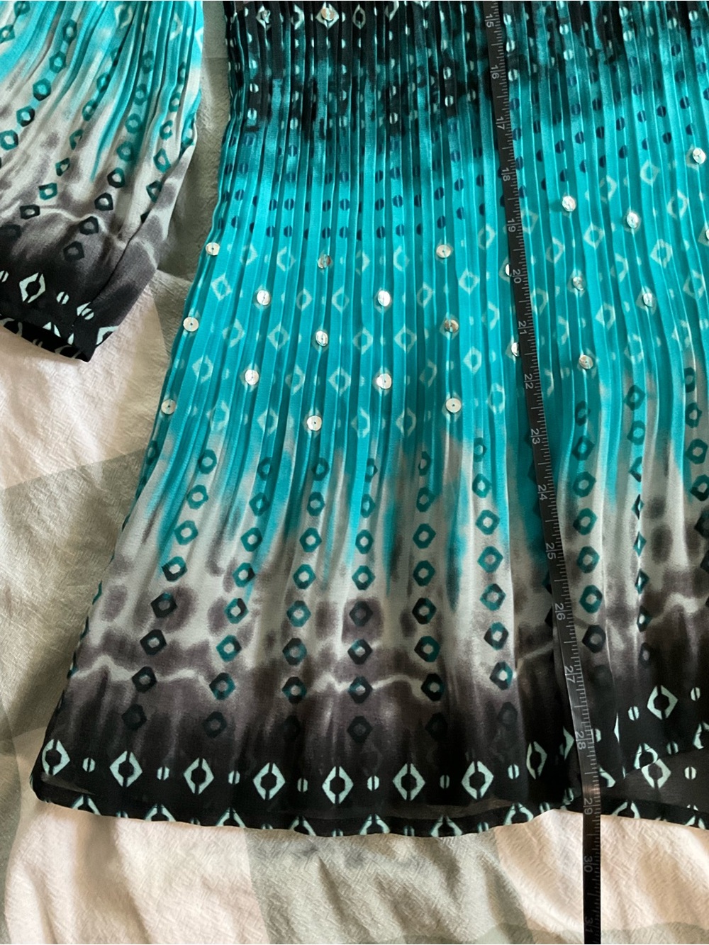 Maggie Barnes Turquoise Blue Ombre Patterned Button-Down Blouse - Picture 4 of 6